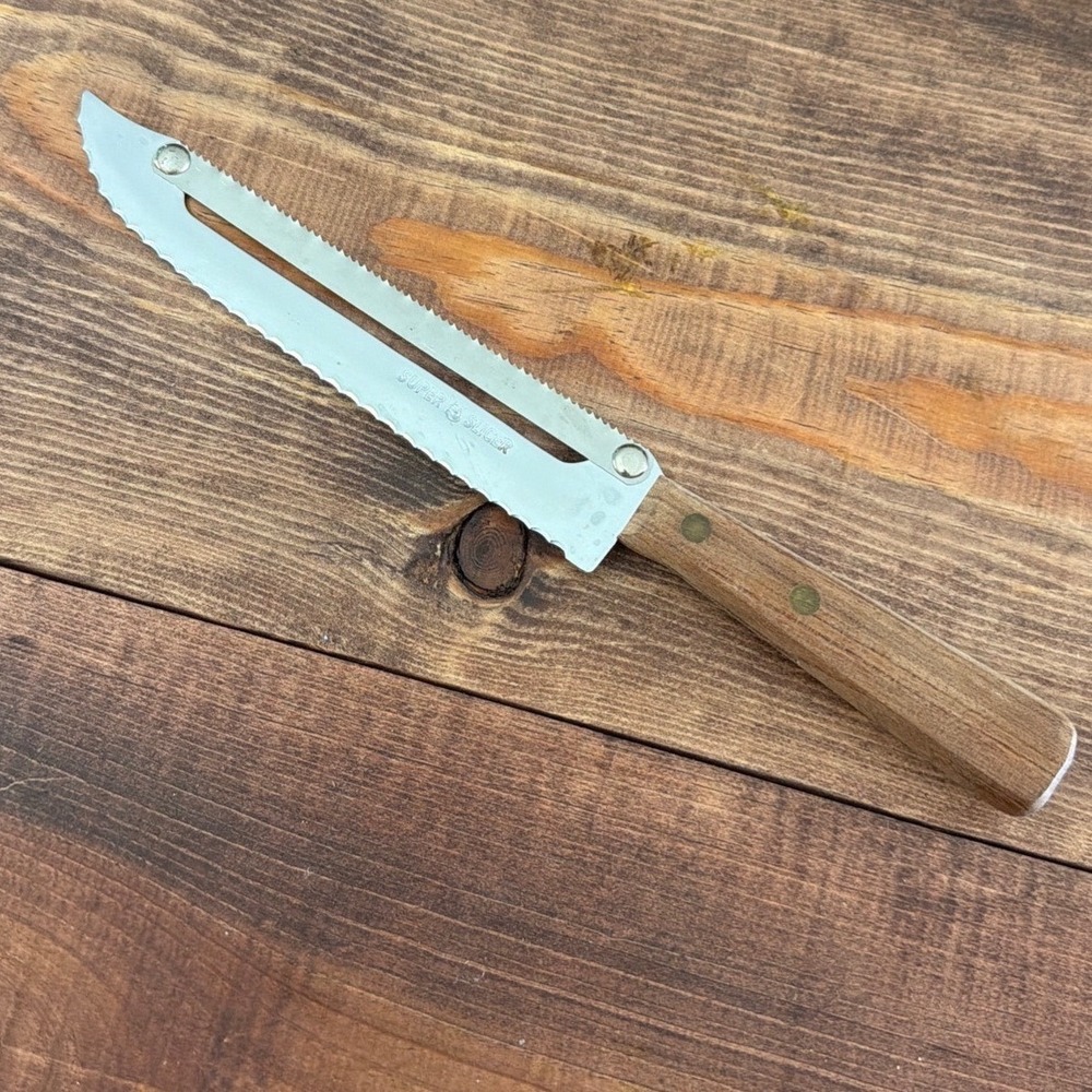 Carve-N-Saw Knife with Saw Blade Wood Handle Retro Kitchen Stainless Steel VTG